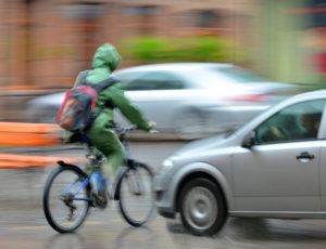 bicyclist riding into traffic