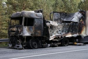 truck burned by the side of the road