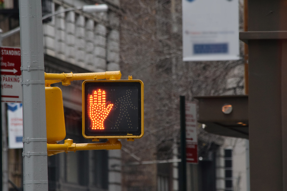 Crosswalk signals in Flushing NY streets.
